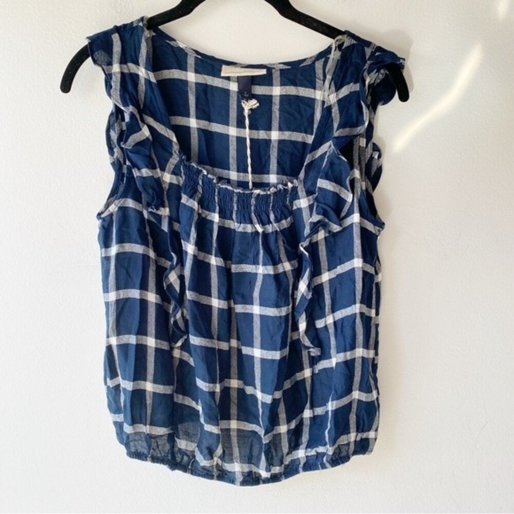 universal thread navy plaid ruffle top